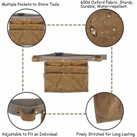 LaBlanc – Gürteltaschen für Gartengeräte, verstellbarer Hüftgurt, professionelle, robuste Arbeitstasche, Khaki, 29,522 cm