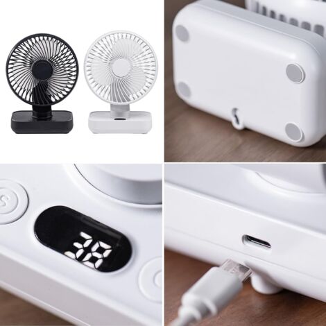 LaBlanc – Tragbarer USB-Tischventilator mit 4 Geschwindigkeiten und Oszillation, 4000 mAh, wiederaufladbar und USB-Kabel für Zuhause, Büro, Reisen, Camping