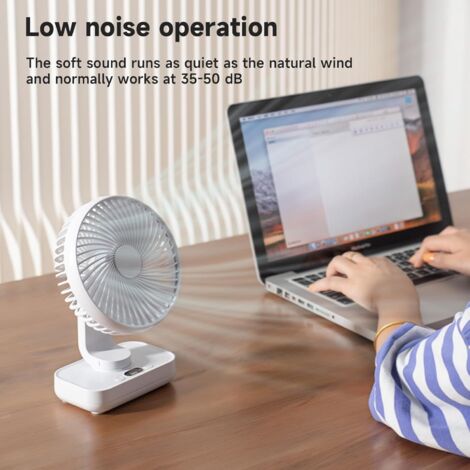 LaBlanc – Tragbarer USB-Tischventilator mit 4 Geschwindigkeiten und Oszillation, 4000 mAh, wiederaufladbar und USB-Kabel für Zuhause, Büro, Reisen, Camping