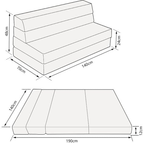 Matelas Pliable 135x190x12cm - Matelas Futon Pliant 2 en 1 - Matelas Mémoire de Forme - Canapé Lit pour Adulte Enfant - Matelas d'Invités et Matelas de Voyage