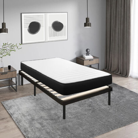 Iztoss – Ensemble matelas et sommier 90x190 cm – Matelas mousse 90x190x22 cm – Sommier à lattes en bois massif avec pieds – Assemblage facile