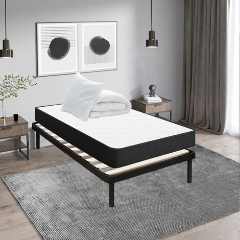 Iztoss – Ensemble sommier et matelas 90x190 cm – Matelas avec circulation d'air – Sommier 26 cm – Oreillers et couette inclus