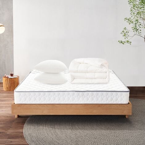 Ensemble Matelas et Couette et 2 Oreillers - Matelas 140x190x15cm + 1 Couette 220x240cm + 2 Oreillers 60x60cm - Zones de Confort Mousse Adaptative (Tous dans un colis)
