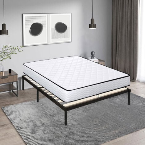 Lit ensemble sommier et matelas 140x190 cm - Matelas 140x190x16cm Mousse - Sommier 140x190cm avec Pieds  (Deux colis)