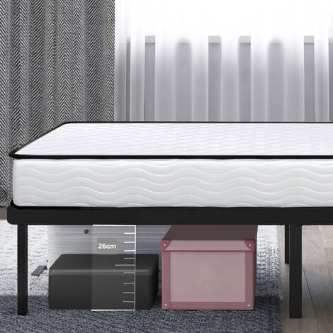 Lit ensemble sommier et matelas 140x190 cm - Matelas 140x190x16cm Mousse - Sommier 140x190cm avec Pieds  (Deux colis)