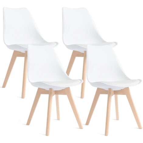 Lot de 4 chaises - Blanc - Chaise Scandinave - Pieds en bois (4 chaises dans un colis)