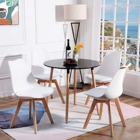 Lot de 4 chaises - Blanc - Chaise Scandinave - Pieds en bois (4 chaises dans un colis)