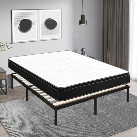 Iztoss – Ensemble sommier et matelas 160x200 cm – Matelas mousse 160x200x26 cm – Sommier à lattes en bois massif et acier – Installation rapide