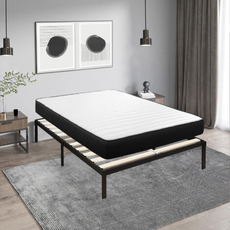 Iztoss – Ensemble sommier et matelas 140x190 cm – Matelas mousse 140x190x26 cm – Sommier à lattes en bois massif avec pieds – Assemblage rapide