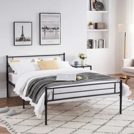 Iztoss – Lit en métal 90x190 cm – Cadre stable en métal noir – Tête de lit haute pour confort – Capacité 150 kg – Montage facile (1/5)