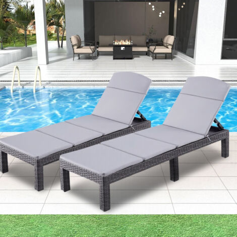 Iztoss – Lot de 2 transats de soleil en résine tressée – Dossier réglable 4 positions – Imperméable et anti-insectes – Capacité 150 kg – Noir