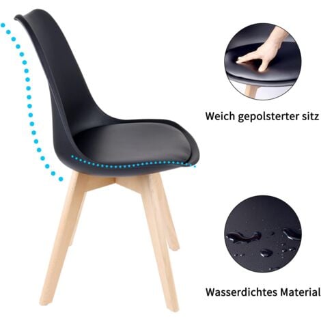 Lot de 6 chaises - Noir - Chaise Scandinave - Pieds en bois (6 chaises dans un colis)