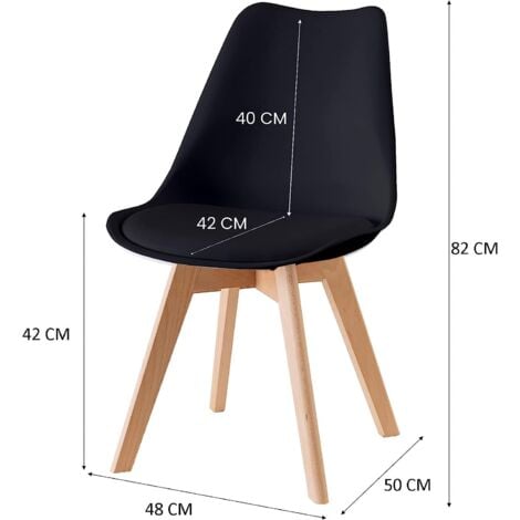 Lot de 6 chaises - Noir - Chaise Scandinave - Pieds en bois (6 chaises dans un colis)