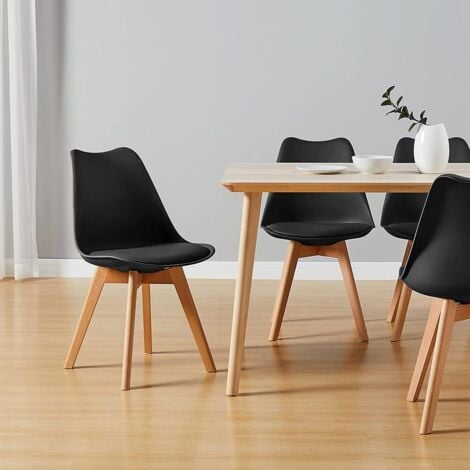 Lot de 6 chaises - Noir - Chaise Scandinave - Pieds en bois (6 chaises dans un colis)