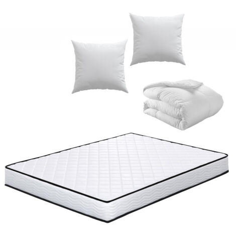 Iztoss – Matelas mousse 140x190 cm – Pack literie avec couette 220x240 cm et 2 oreillers 60x60 cm – Système de respiration pour confort optimal