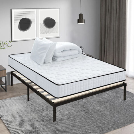 Iztoss – Ensemble sommier et matelas 140x190 cm – Sommier en lattes bois massif – Matelas respirant avec soutien optimal – 2 oreillers et couette inclus