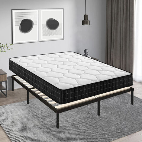 Iztoss – Ensemble sommier et matelas 160x200 cm – Matelas mousse 160x200x16 cm – Sommier lattes bois massif avec pieds – Emballage sous vide