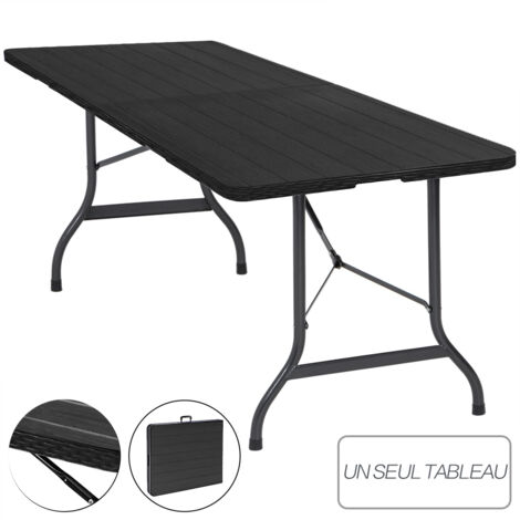Iztoss – Table de jardin pliante 180x74x71cm – 8 places – Structure en acier galvanisé – Plateau en plastique HDPE – Noir (1/5)