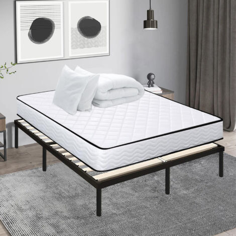 Iztoss – Ensemble sommier et matelas 160x200 cm – Matelas mousse 160x200x15 cm – Couette 220x240 cm et 2 oreillers 60x60 cm – Sommier avec pieds