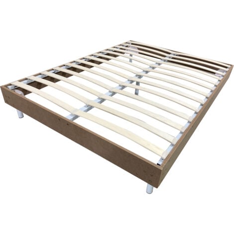 Sommier Tapissier 140x190 cm avec 5 Pieds - Cadre de Lit pour deux places - Sommiers à Lattes en Bois