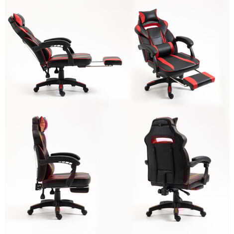 Fauteuil Gamer - Chaise gaming Ergonomique Inclianble - Avec Repose-pieds Télescopique - Hauteur Réglable - Appui-tête, Support Lombaire, Charge 120 kg, Noir et Rouge