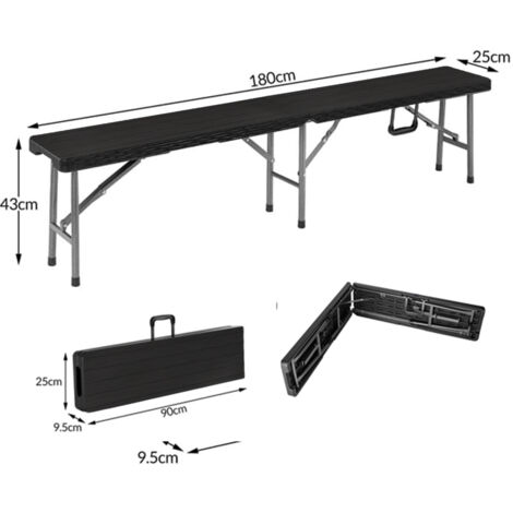 Table Pliante Jardin + 2 Bancs 180 Cm – Ensemble 6-8 Personnes – Table Camping Extérieur Robuste Et Portable