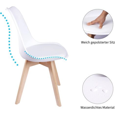 Lot de 6 chaises - Blanc - Chaise Scandinave - Pieds en bois (6 chaises dans un colis)