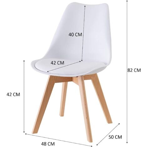 Lot de 6 chaises - Blanc - Chaise Scandinave - Pieds en bois (6 chaises dans un colis)