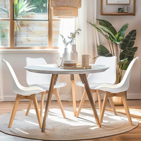 Lot de 6 chaises - Blanc - Chaise Scandinave - Pieds en bois (6 chaises dans un colis)