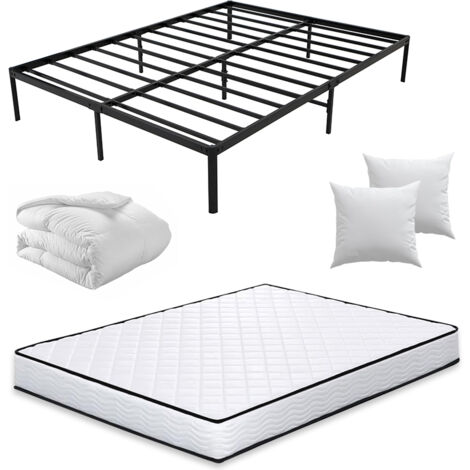 Iztoss – Ensemble sommier et matelas 160x200cm – Couette 220x240cm et oreillers 60x60cm – Lit en métal robuste 250kg – Design minimaliste