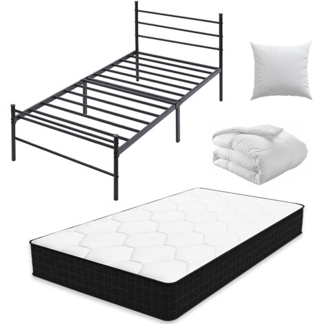 Iztoss – Ensemble lit 90x190 avec matelas 15 cm – Couette 140x200 cm – Oreiller 60x60 cm – Structure métal robuste – Capacité 150 kg