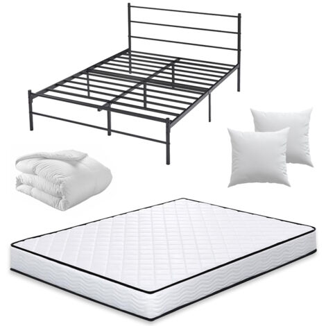 Iztoss – Ensemble lit 140x190 avec matelas 15cm – Couette 220x240cm et 2 oreillers 60x60cm – Support jusqu'à 250kg – Montage rapide en 30min