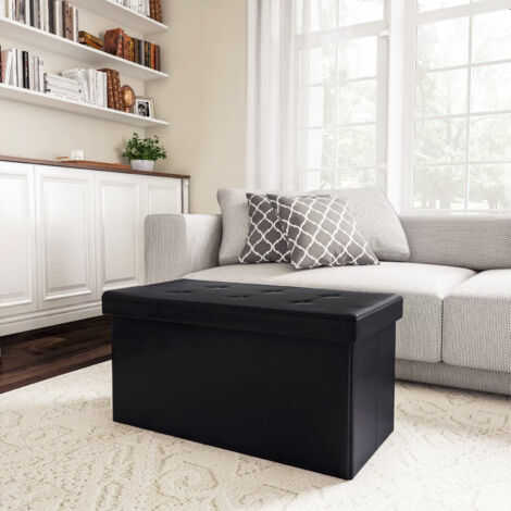 BOLLI Banc de Rangement, Ottoman avec Espace de Stockage, Coffre de Rangement Intérieur Repose-Pieds, pour Salon, Chambre, Entrée(Noir 76x38x38cm)