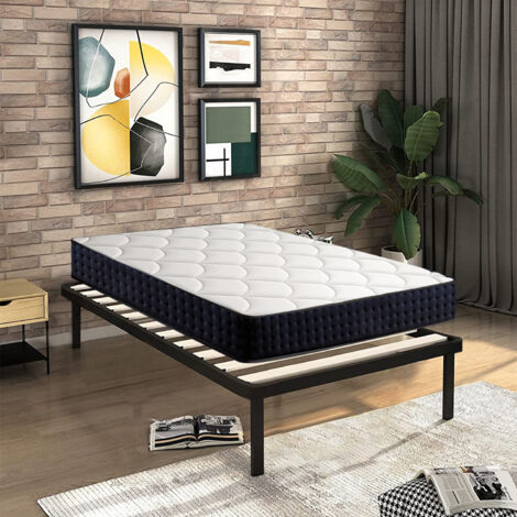 Bolli – Ensemble sommier et matelas 90x190 cm – Matelas à mémoire de forme 15 cm – Sommier en bois massif avec pieds – Assemblage facile en 30 minutes