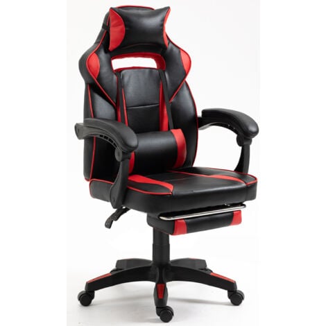 BOLLI Chaise Gaming - Chaise Bureau Ergonomique avec Repose-Pied - Fauteuil Gaming avec Soutien Lombaire Massage et Appui-tête - Siège Gaming,Noir et Rouge