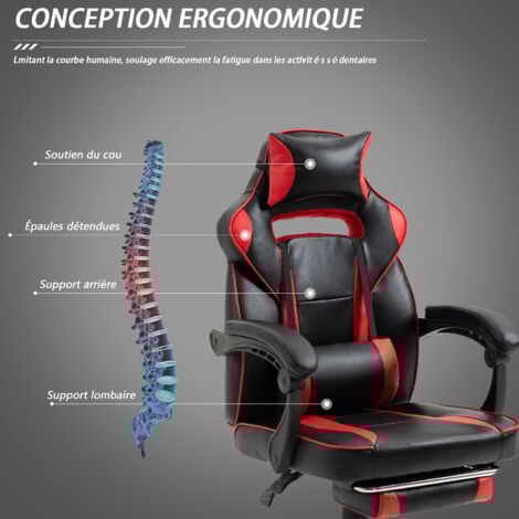 BOLLI Chaise Gaming - Chaise Bureau Ergonomique avec Repose-Pied - Fauteuil Gaming avec Soutien Lombaire Massage et Appui-tête - Siège Gaming,Noir et Rouge