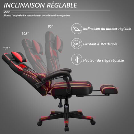 BOLLI Chaise Gaming - Chaise Bureau Ergonomique avec Repose-Pied - Fauteuil Gaming avec Soutien Lombaire Massage et Appui-tête - Siège Gaming,Noir et Rouge