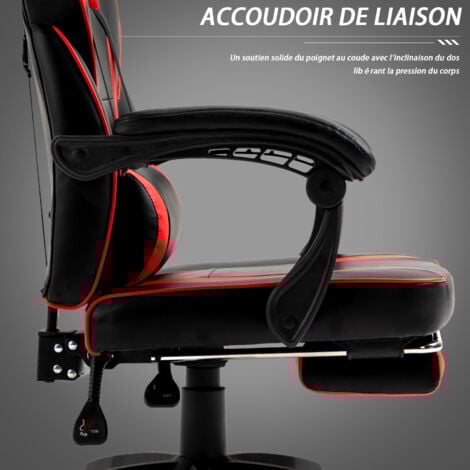 BOLLI Chaise Gaming - Chaise Bureau Ergonomique avec Repose-Pied - Fauteuil Gaming avec Soutien Lombaire Massage et Appui-tête - Siège Gaming,Noir et Rouge