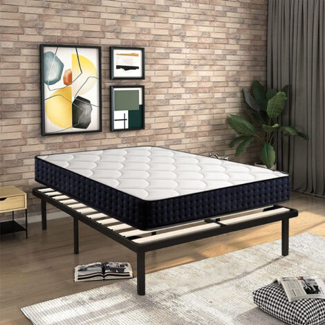 Bolli – Lit 140x200 – Ensemble sommier et matelas – Matelas 140x200x25 cm en mousse à mémoire de forme – Sommier en lattes bois massif