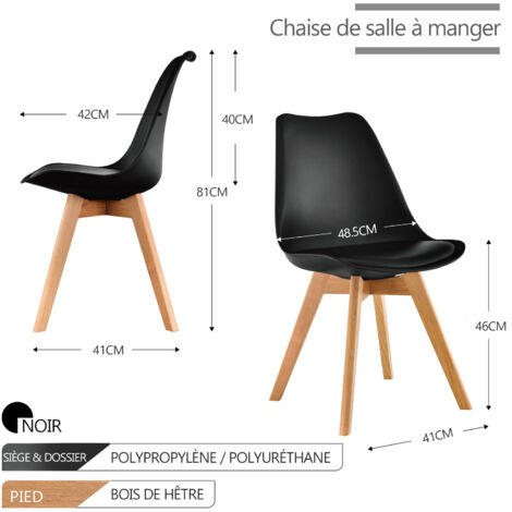 Lot De 4 Chaises Scandinaves De Salle à Manger - Dossier Ergonomique, Cuir PU, Pieds En Hêtre | Noir, Supporte 35 Kg