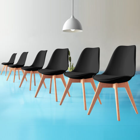 BOLLI Chaises de Salle à Manger Scandinave Lot de 6, Chaise de Cuisine, Idéal pour Salle à Manger, Salon, Chambre à Coucher (Tulipe, Noir)