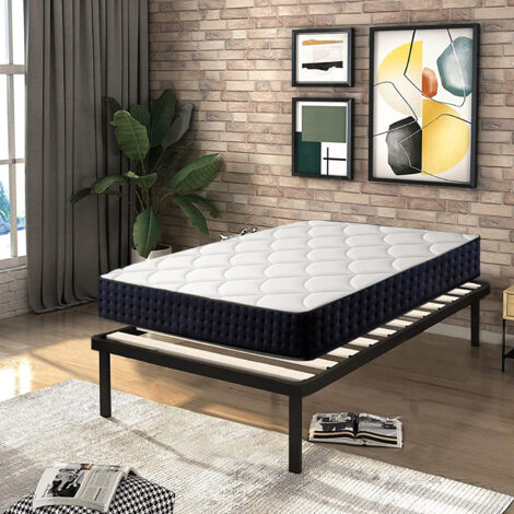 Bolli – Lit 90x190 – Ensemble sommier et matelas – Matelas 90x190x22 cm en mousse à mémoire de forme – Sommier en bois avec pieds