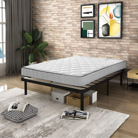 Bolli – Ensemble sommier et matelas 140x190 – Matelas en mousse à mémoire de forme 17cm – Sommier avec lattes en bois massif et pieds