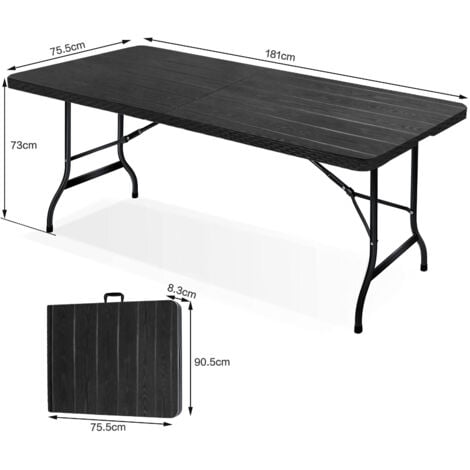 BOLLI Table Pliante Rectangulaire en Aspect Rotin - Table de Jardin 8 Personnes L181 x l75.5 x H73cm - Table Camping Exterieur pour Jardin Terrasse et Balcon