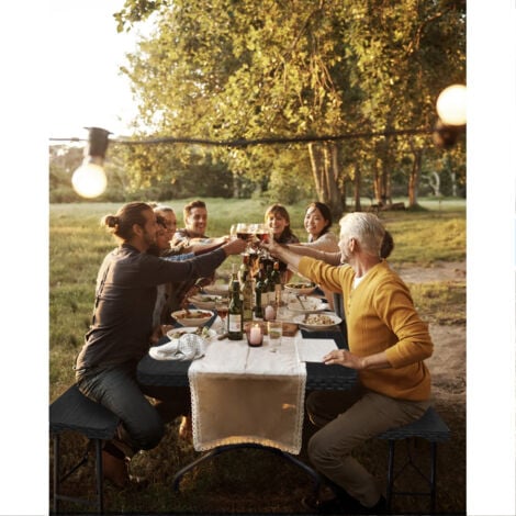 BOLLI Table Pliante Rectangulaire en Aspect Rotin - Table de Jardin 8 Personnes L181 x l75.5 x H73cm - Table Camping Exterieur pour Jardin Terrasse et Balcon