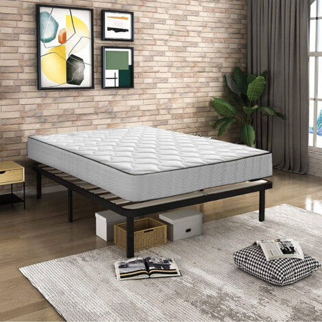 Bolli – Ensemble sommier et matelas 140x190 – Matelas mousse à mémoire de forme 22cm – Sommier en bois avec pieds – Assemblage rapide en 30 minutes