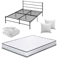 Iztoss – Ensemble lit 160x200 avec matelas 15 cm – Couette 220x240 cm – Oreillers 60x60 cm – Structure métallique robuste – Installation facile en 30 min