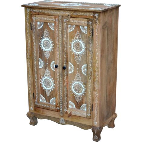 Sharma-Buffet haut avec 2 portes en bois de manguier brun clair