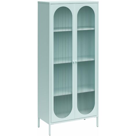 Luna Vitrine haute avec 2 portes vitrées en métal bleu clair