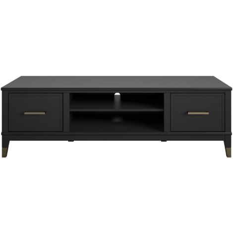 Westerleigh Meuble TV avec 2 portes en mélaminé noir (1/5)